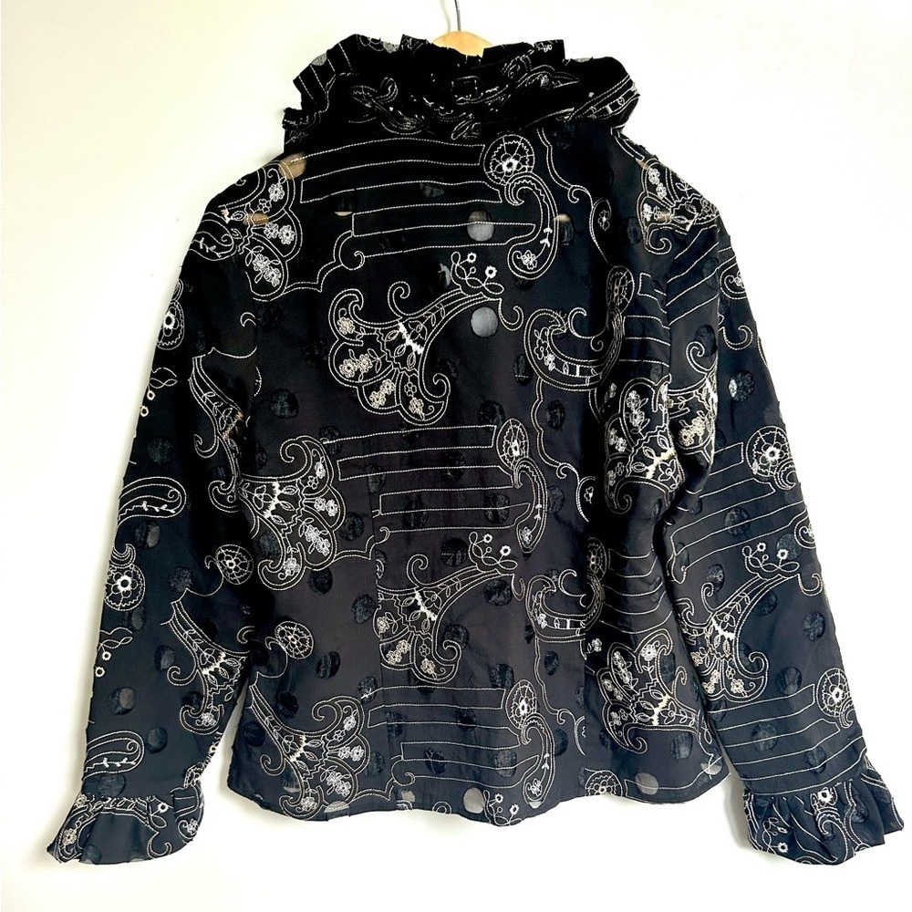 Samuel Dong  Ruffled neck Button Jacket Artsy Textured Blouse - Picture 9 of 11
